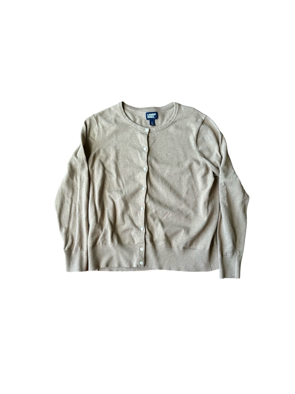 Lands' End Women's Classic Button-Up Cardigan - Taupe